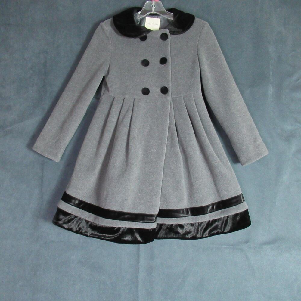 Copper Key Coat Girls 10-12 Gray Double Breasted Fleece Velvet Trim Peacoat Long